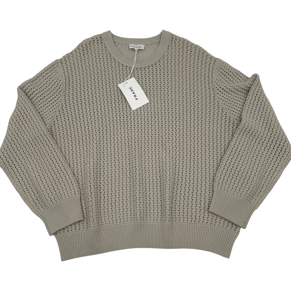 NWT Frame Womens Open Knit Sweater Size‎ XL Mineral Quiet Luxury Fisherman Basic